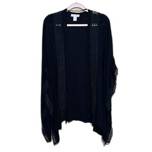 Nordstrom Open Front Kimono Topper Swim Coverup One Size Black Sheer Geometric